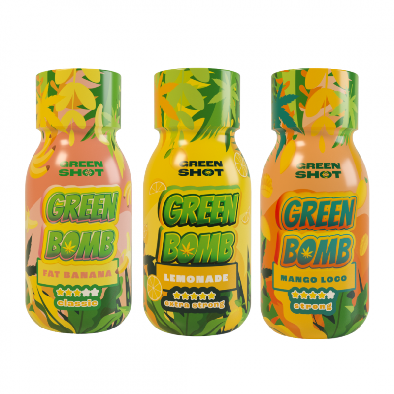 3x Green Bomb Fat Banana, Lemonade, Mango Loco 100ml Green Shot
