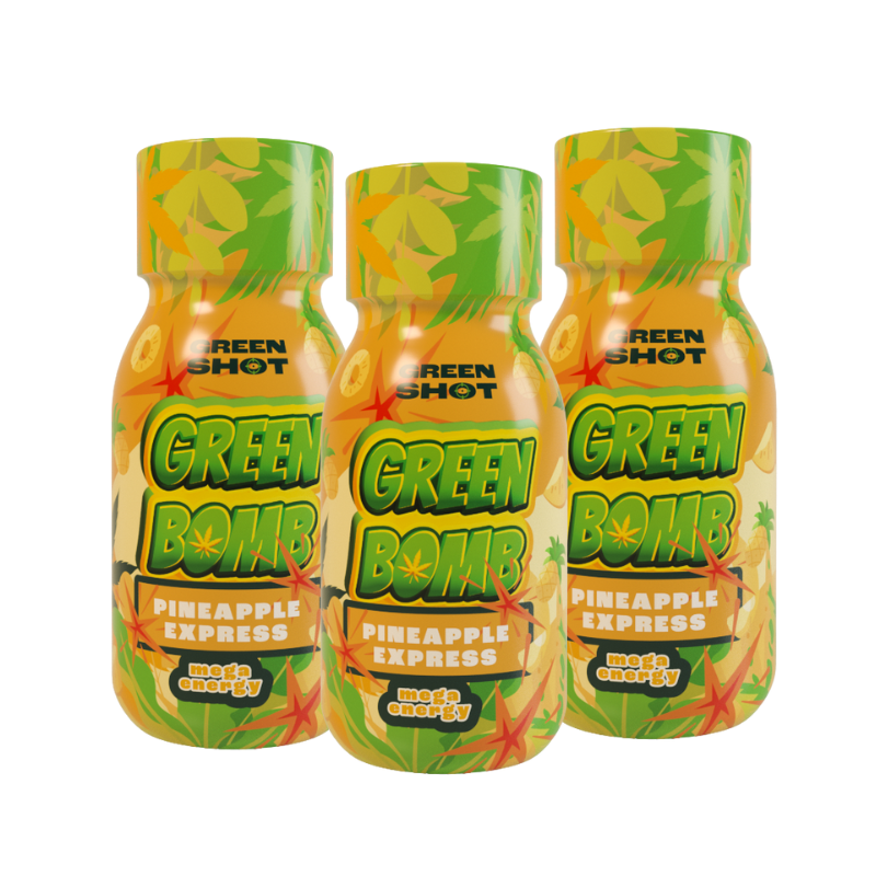 3x Green Bomb Pineapple Express 1725mg MEGA ENERGY 100ml Green Shot