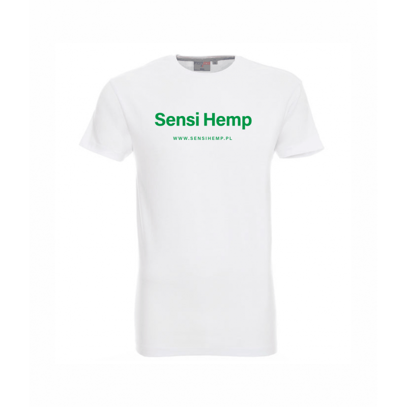 Koszulka Slim Napis Przód Logo Tył Biała Sensi Hemp